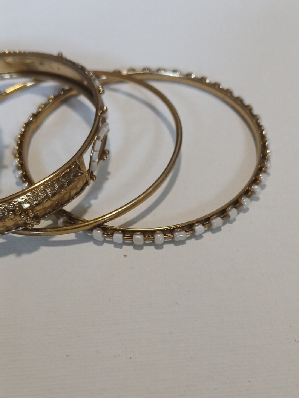 Boho Festival Gold-Tone Women's Bangle Bracelet Set with Coral & White Accents - Picture 3 of 16